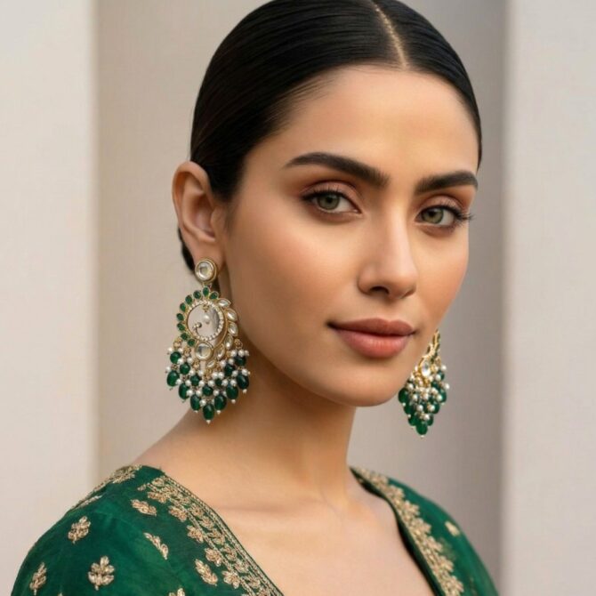 Aavya Chandbali Earrings Green-05 Aavya Chandbali Earrings Green