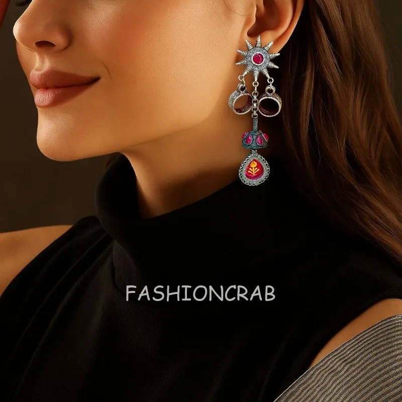 Amy Brass Earrings - Pink