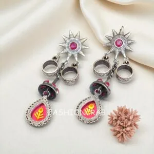 Amy Brass Earrings - Pink