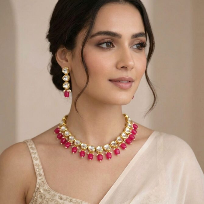 Dark Pink Kundan Necklace-01