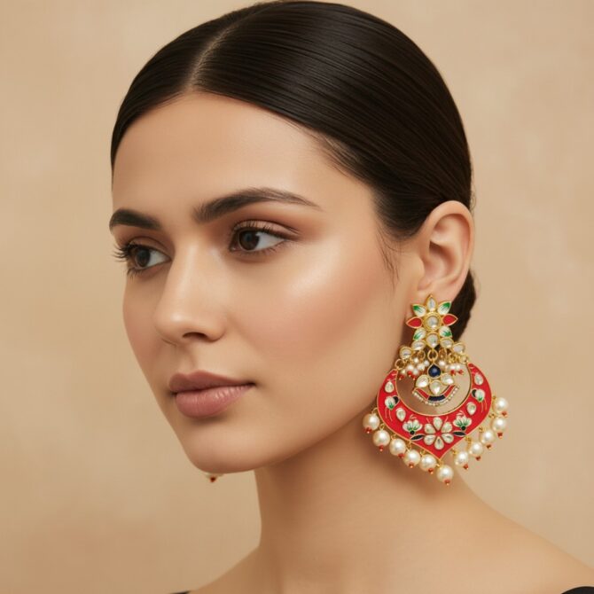 Dark Pink Meenakari Earrings-02 Dark Pink Meenakari Earrings