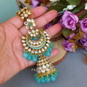 Devi Earrings with Chain Blue