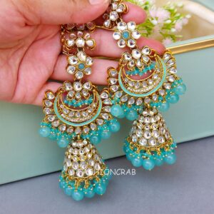 Devi Earrings with Chain Blue