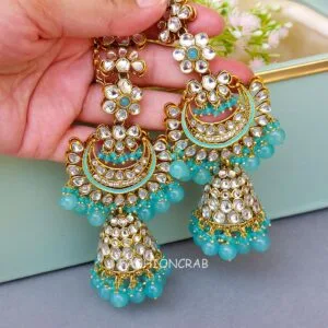 Devi Earrings with Chain Blue