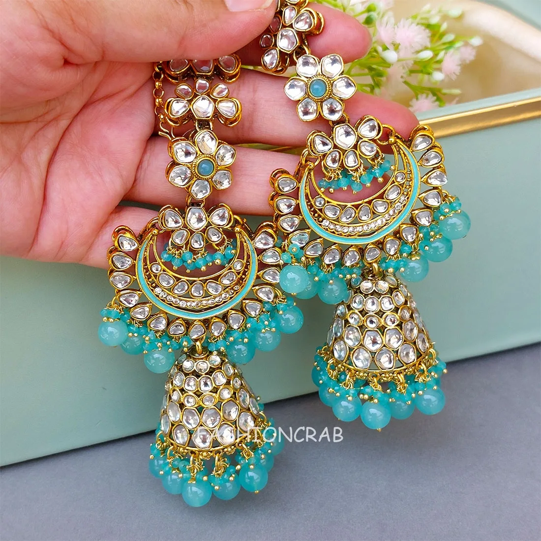 Devi Earrings with Chain Blue