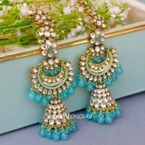 Devi Earrings with Chain Blue