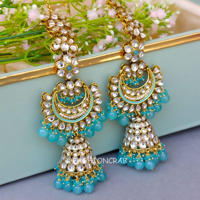 Devi Earrings with Chain Blue Devi Earrings with Chain Blue