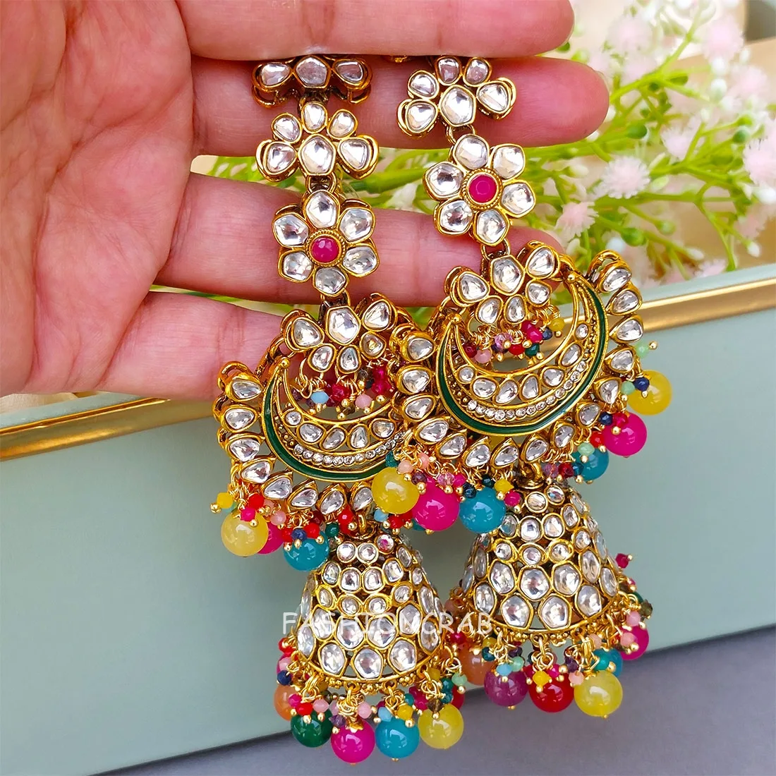 Devi Earrings with Chain Multicolor