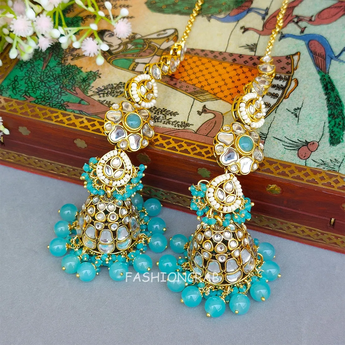 Eshita Earrings with Chain Blue