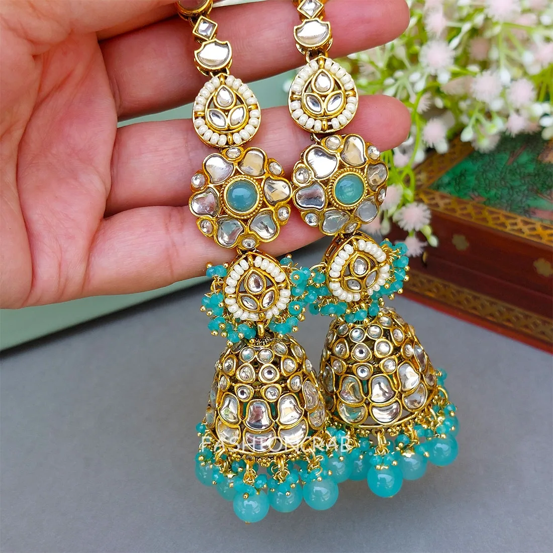 Eshita Earrings with Chain Blue
