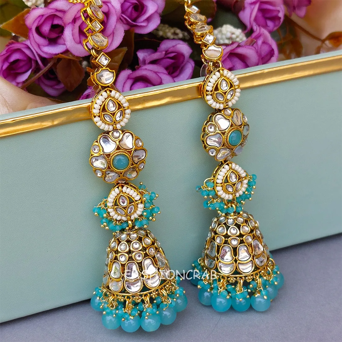 Eshita Earrings with Chain Blue