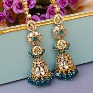 Eshita Earrings with Chain Peacock Blue