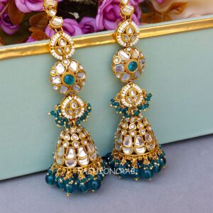 Eshita Earrings with Chain Peacock Blue