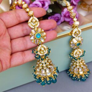 Eshita Earrings with Chain Peacock Blue