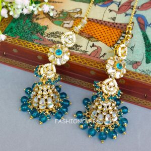 Eshita Earrings with Chain Peacock Blue