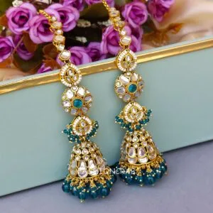 Eshita Earrings with Chain Peacock Blue