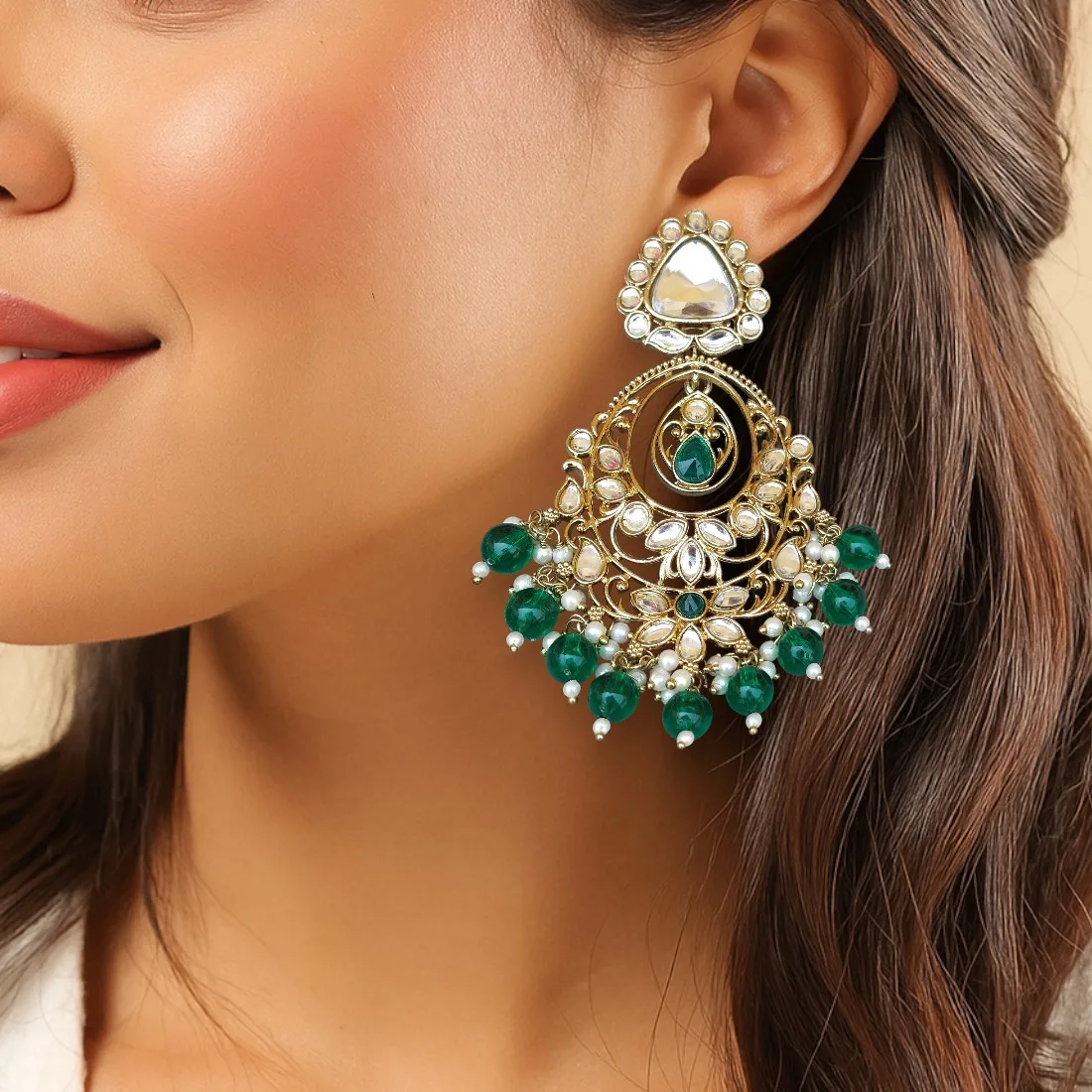 Falak Earrings for Green Saree