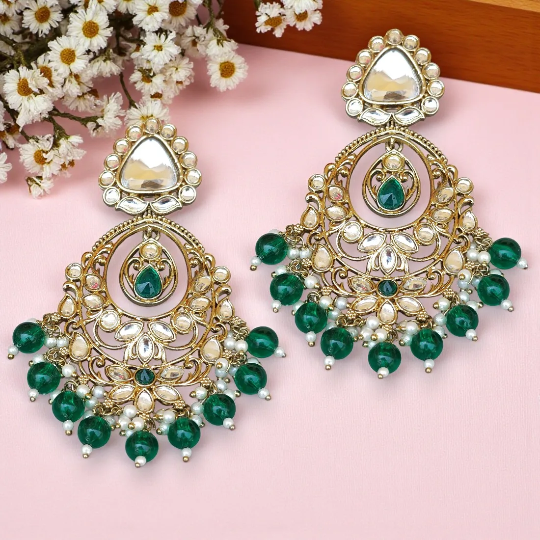 Falak Earrings for Green Saree