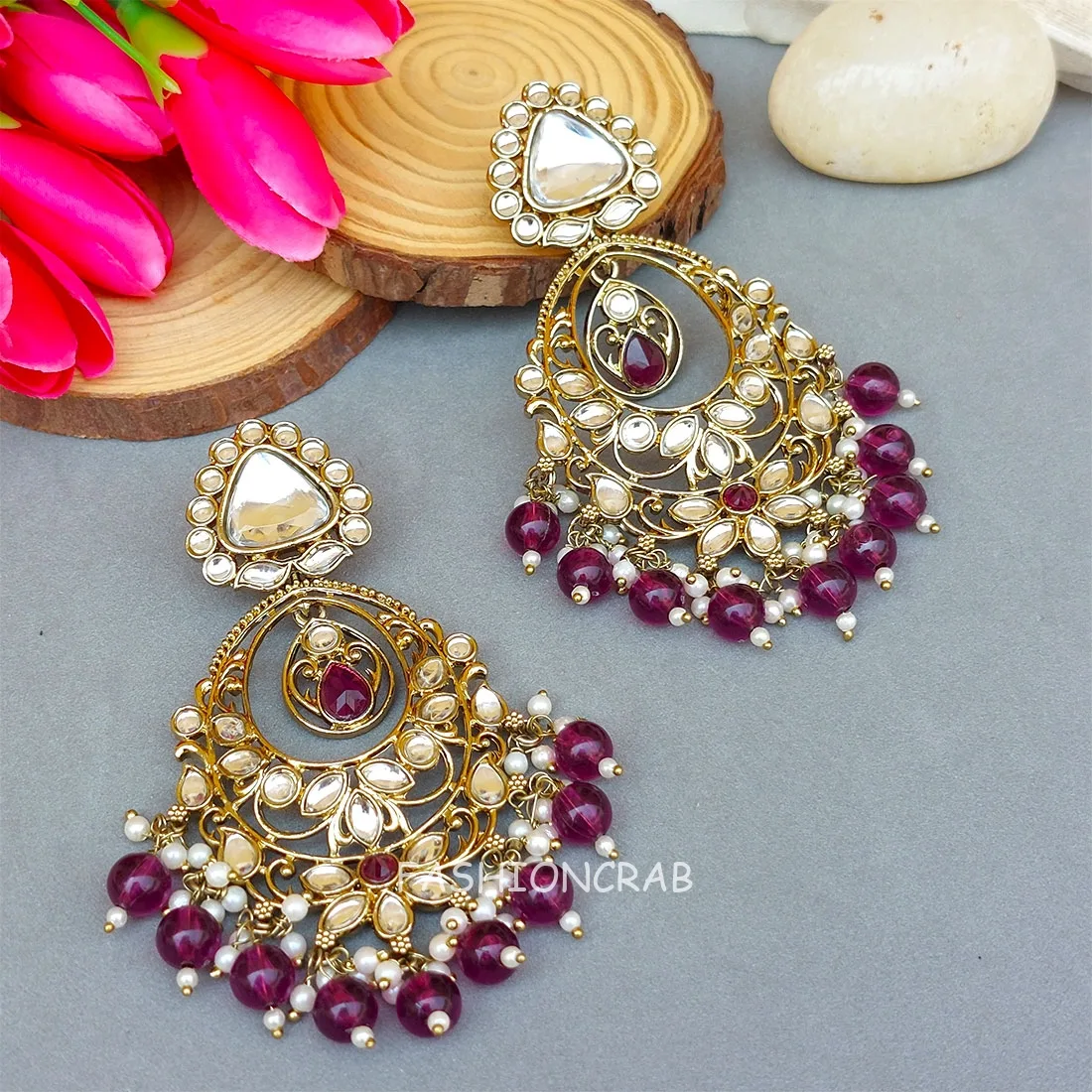 Falak Earrings for Wine Saree