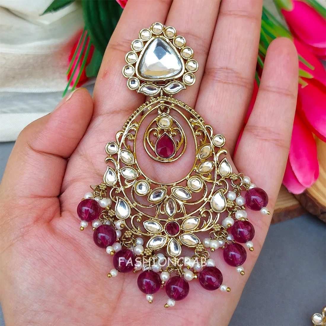 Falak Earrings for Wine Saree