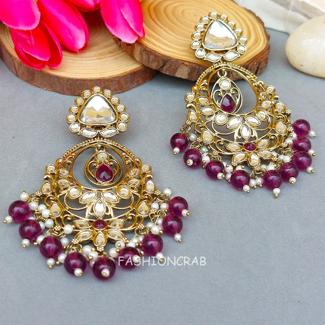 Falak Earrings for Wine Saree