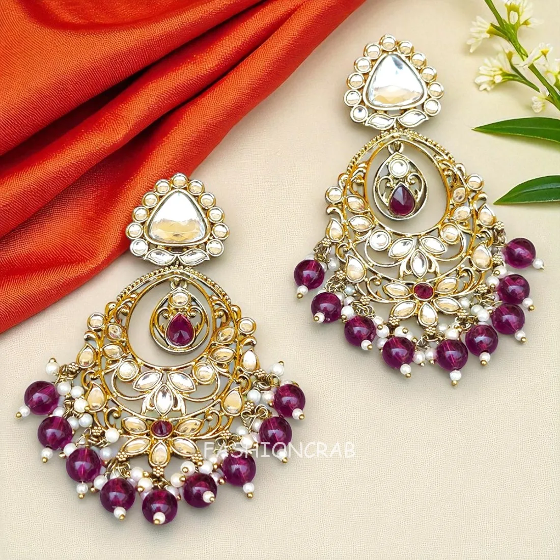 Falak Earrings for Wine Saree