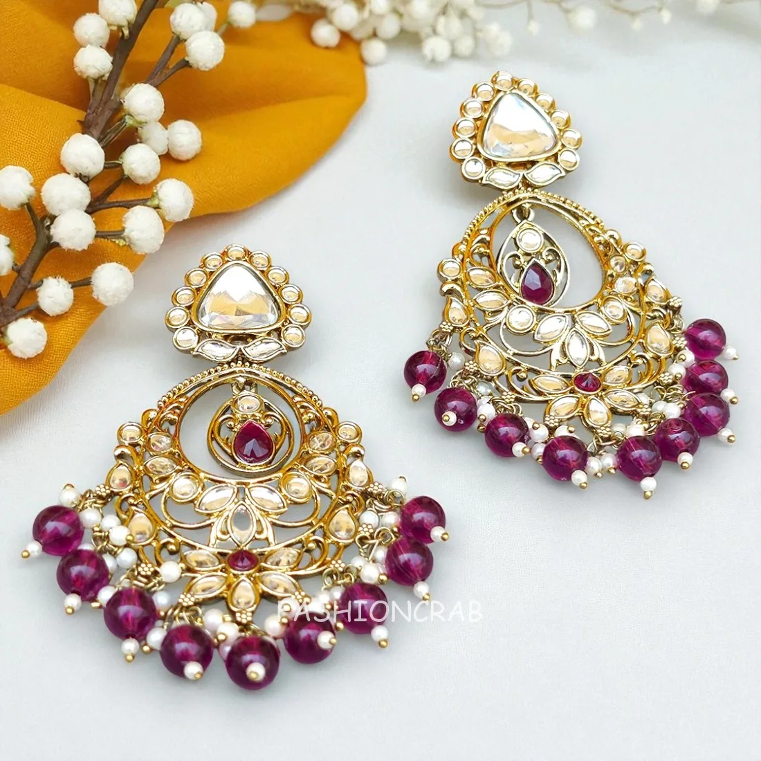 Falak Earrings for Wine Saree