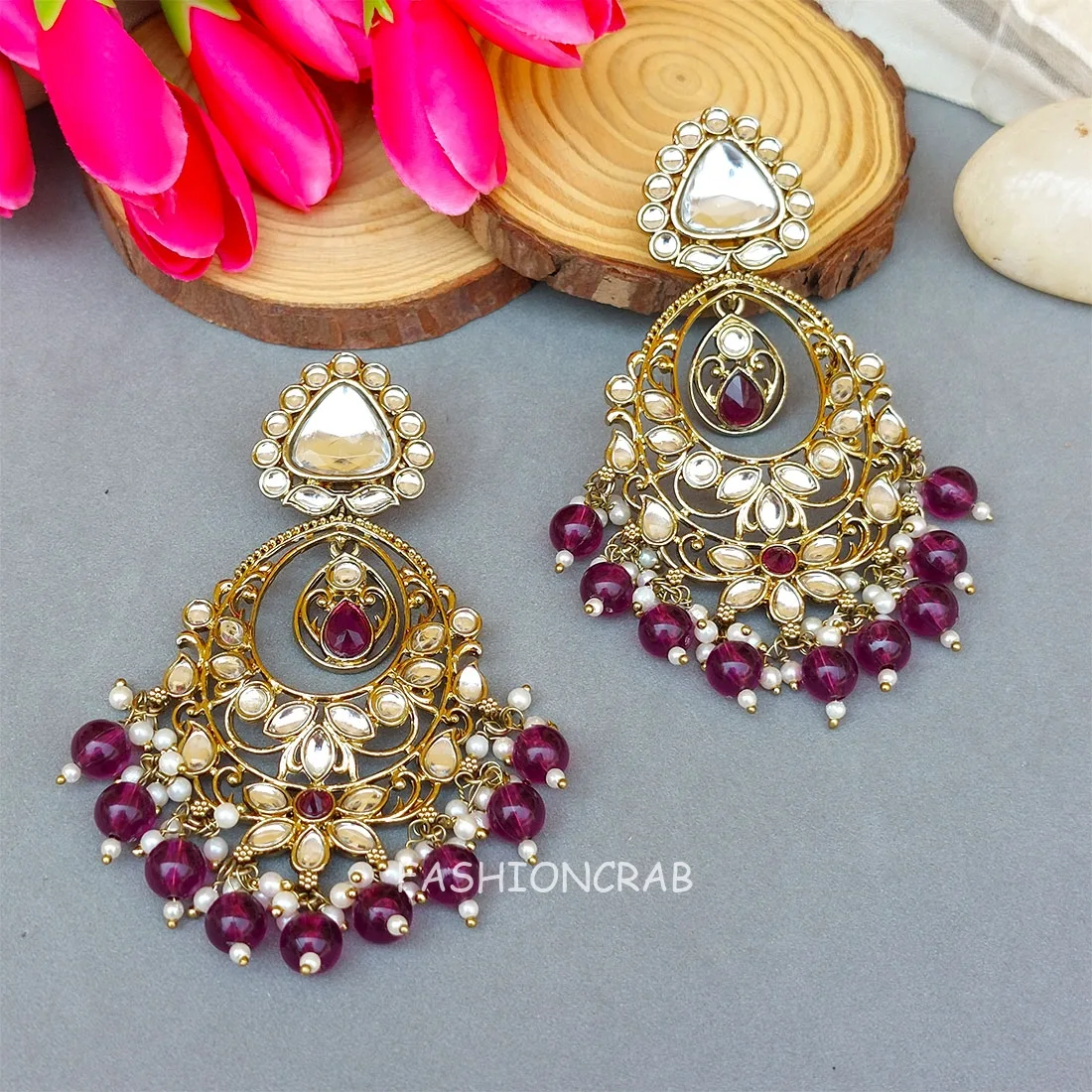 Falak Earrings for Wine Saree