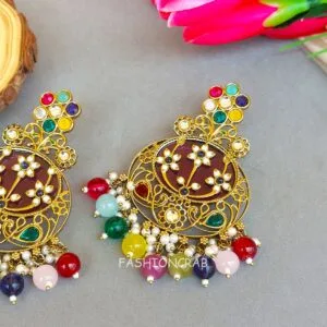 Geet Kundan Chandbali Earrings Multicolor