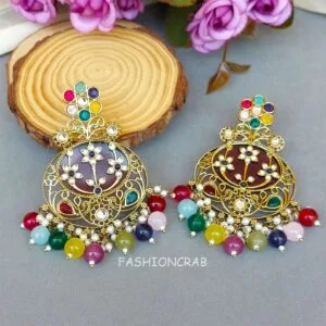 Geet Kundan Chandbali Earrings Multicolor