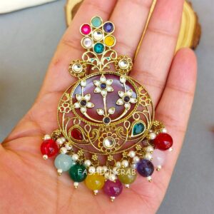 Geet Kundan Chandbali Earrings Multicolor