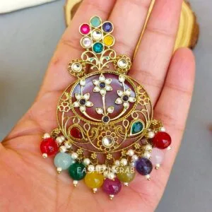 Geet Kundan Chandbali Earrings Multicolor