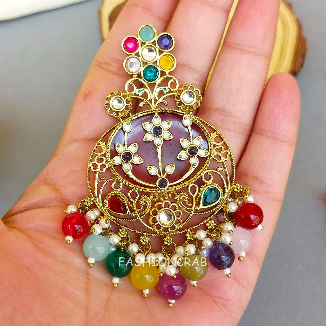 Geet Kundan Chandbali Earrings Multicolor