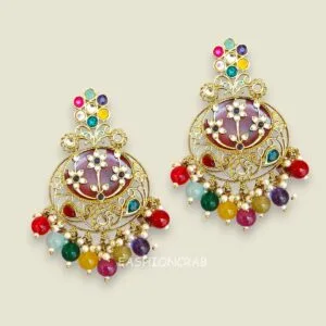 Geet Kundan Chandbali Earrings Multicolor