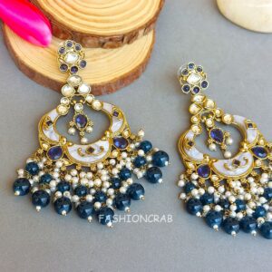 Gunjan Kundan Earrings Blue