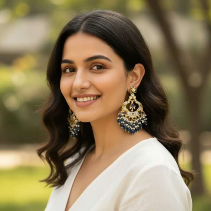 Gunjan Kundan Earrings Blue-03 Gunjan Kundan Earrings Blue