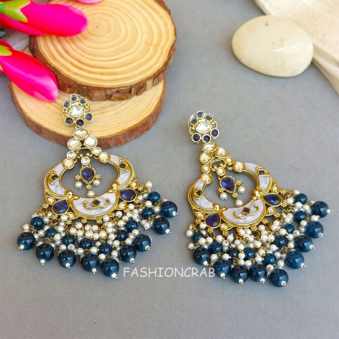 Gunjan Kundan Earrings Blue