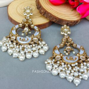 Gunjan Kundan Earrings White