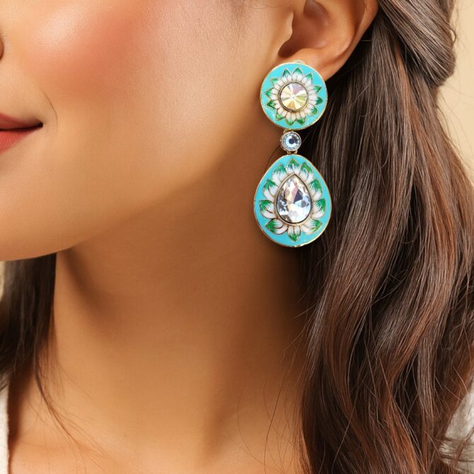 Inaya Kundan Earrings - Blue-06 Inaya Kundan Earrings - Blue