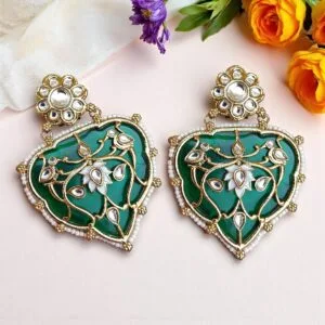 Jiyana Green Big Kundan Earrings