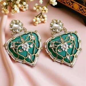 Jiyana Green Big Kundan Earrings