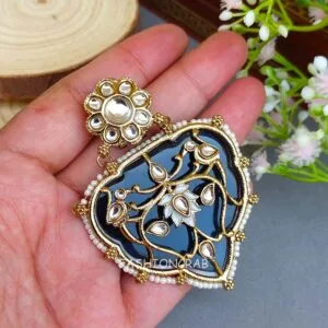 Jiyana Kundan Earrings Blue