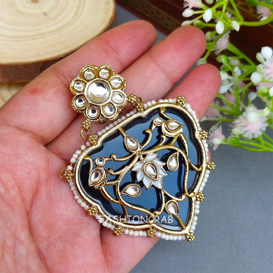 Jiyana Kundan Earrings Blue