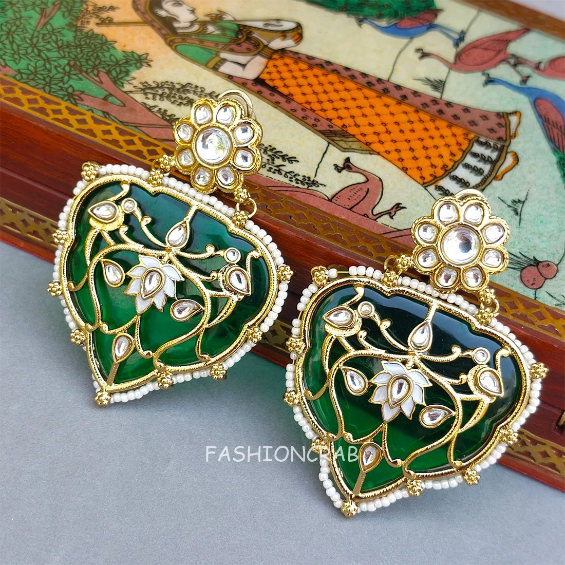 Jiyana Kundan Earrings Green