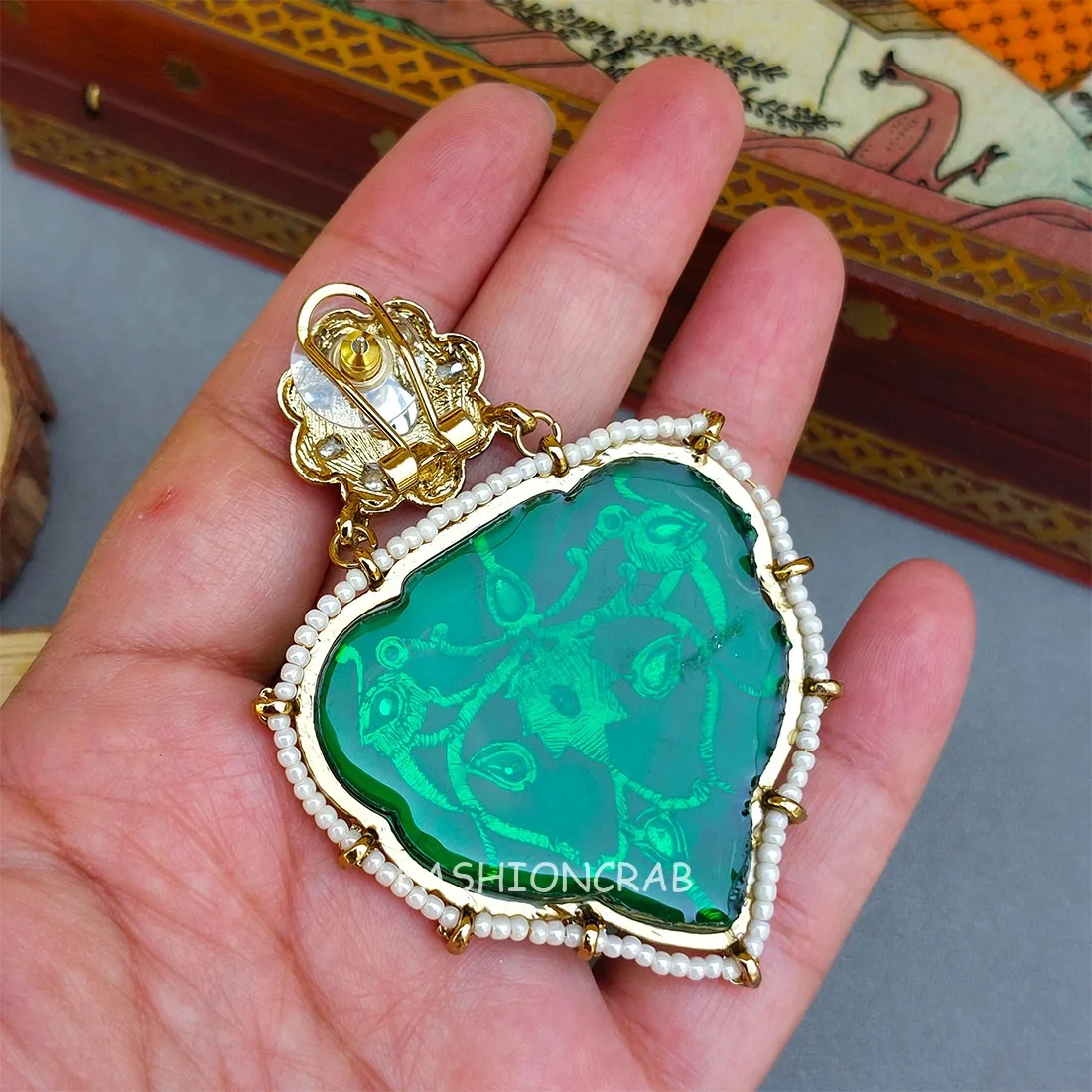 Jiyana Kundan Earrings Green