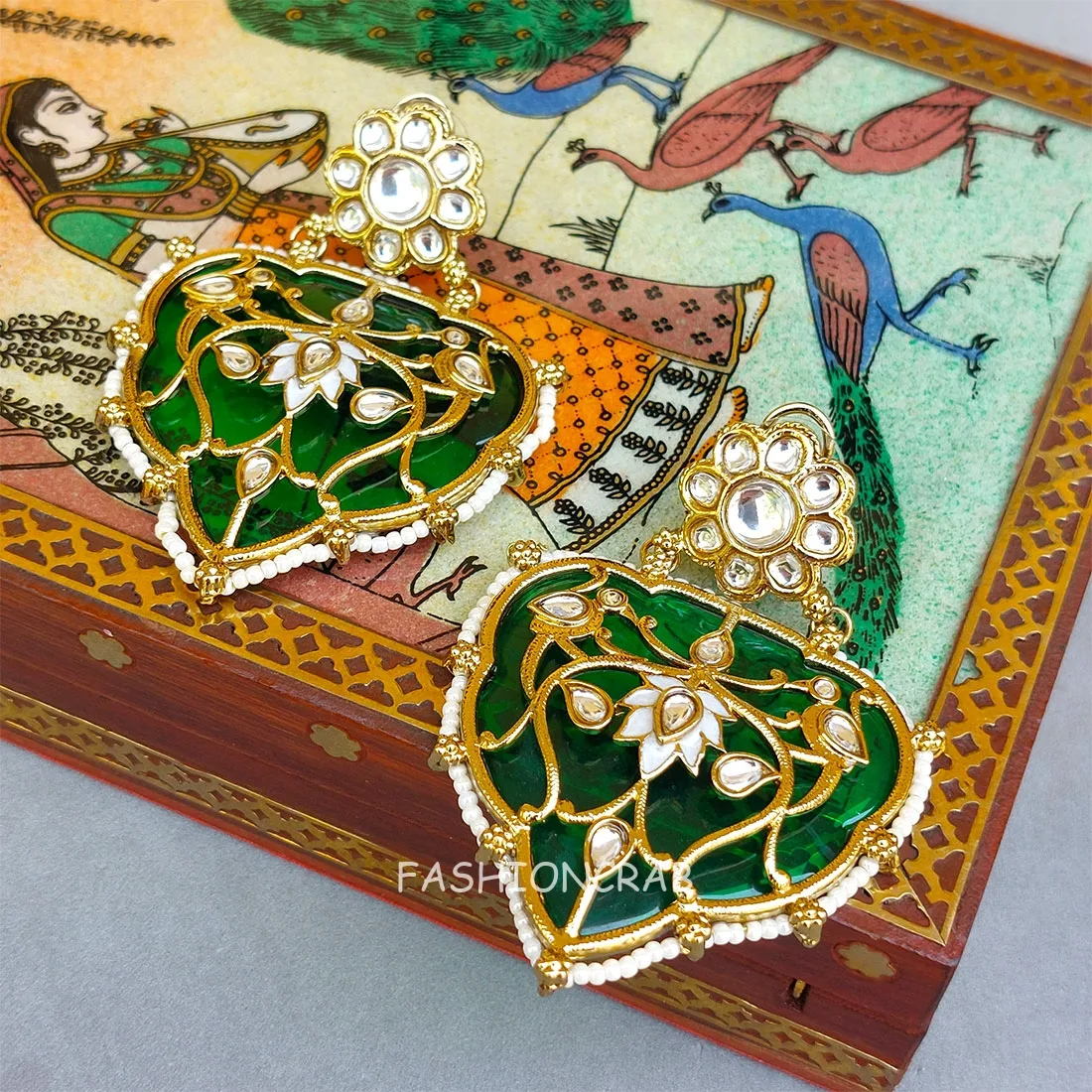 Jiyana Kundan Earrings Green