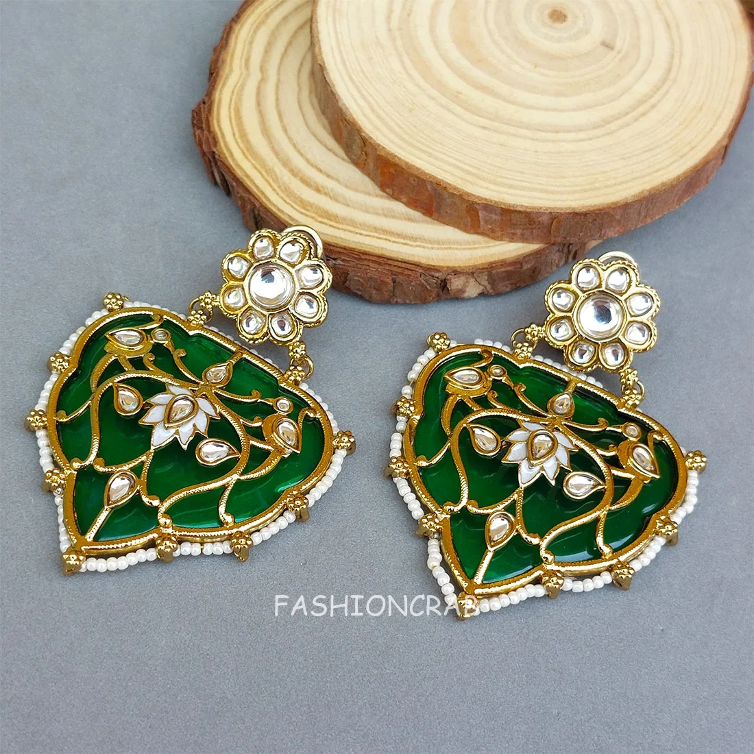 Jiyana Kundan Earrings Green