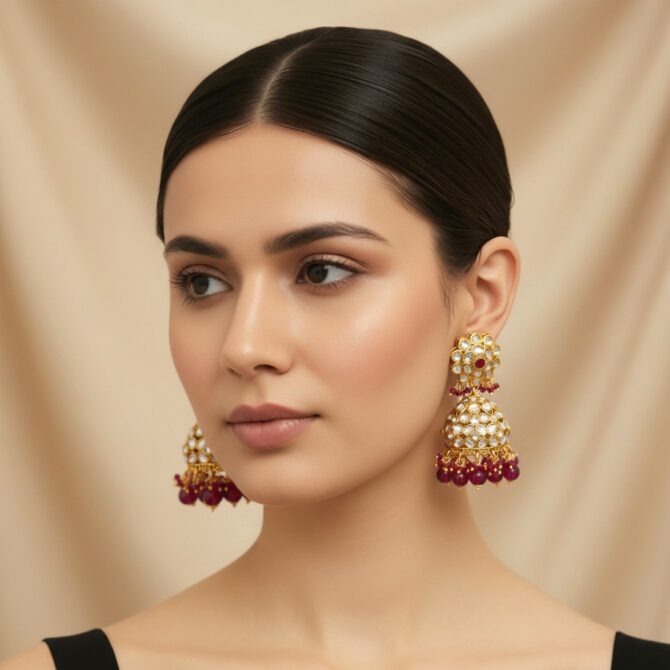 Khushbu Kundan Jhumka Wine-03 Khushbu Kundan Jhumka Wine