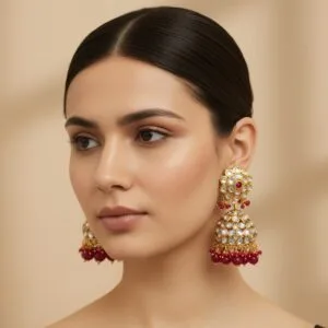 Khushbu Pink Kundan Jhumka