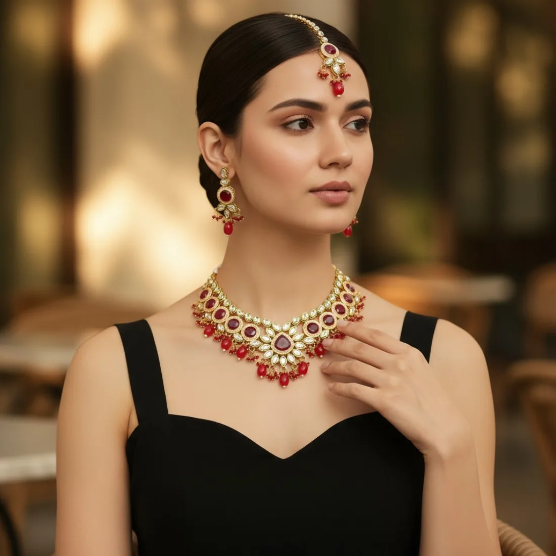 Maroon Polki Necklace